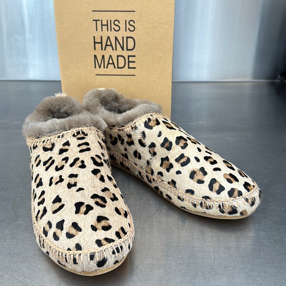 LaidbackLondon handmade leopard slippers or soft shoes. New in box.